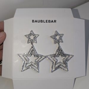BaubleBar Crystal Star Drop Earrings – Silver Statement Dangle